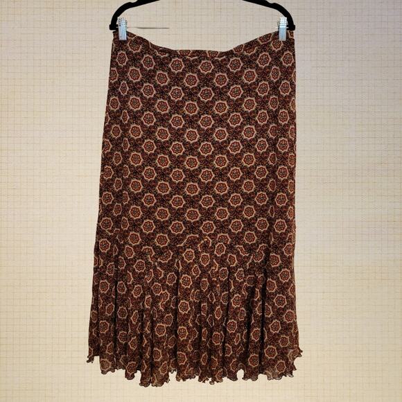 Emma James Red Oriental Print Chiffon Maxi Skirt Size Large Stretchy - Picture 1 of 7